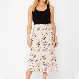 New White House Black Market Crepe midi wrap skirt swirls sepia Rose Size 8